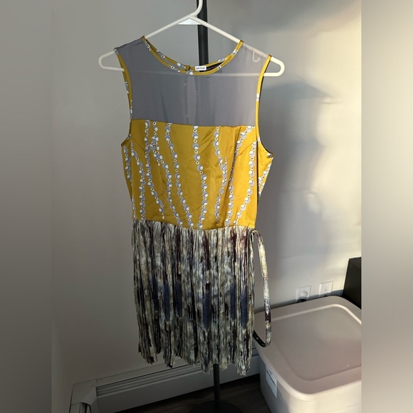 BCBGMaxAzria Yellow and Gray Fringe Mini Dress - Picture 1 of 8